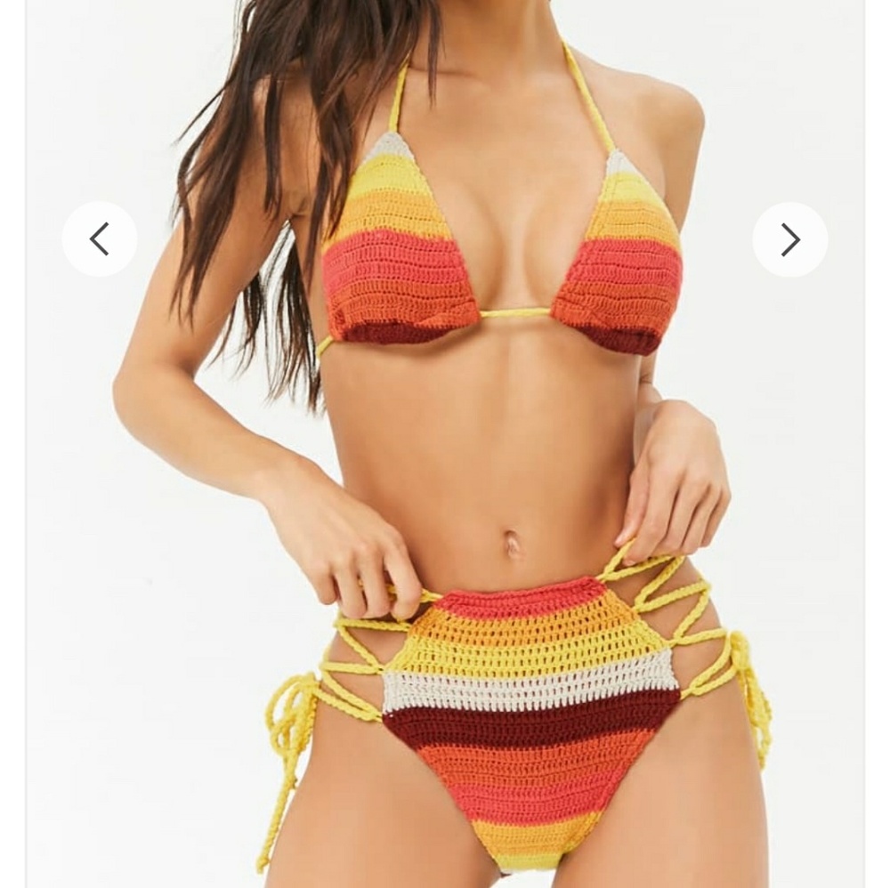 Striped crochet lace-up bikini